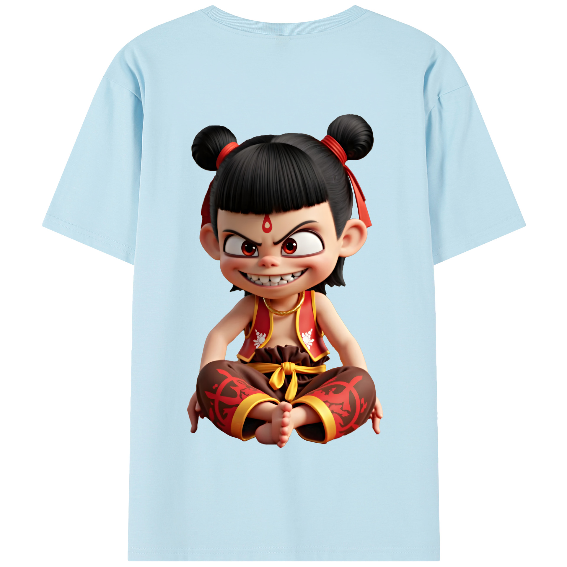 （画像用） Ne Zha 2 ナタ 魔童の大暴れ 綿100％半袖Tシャツ（背面プリント）